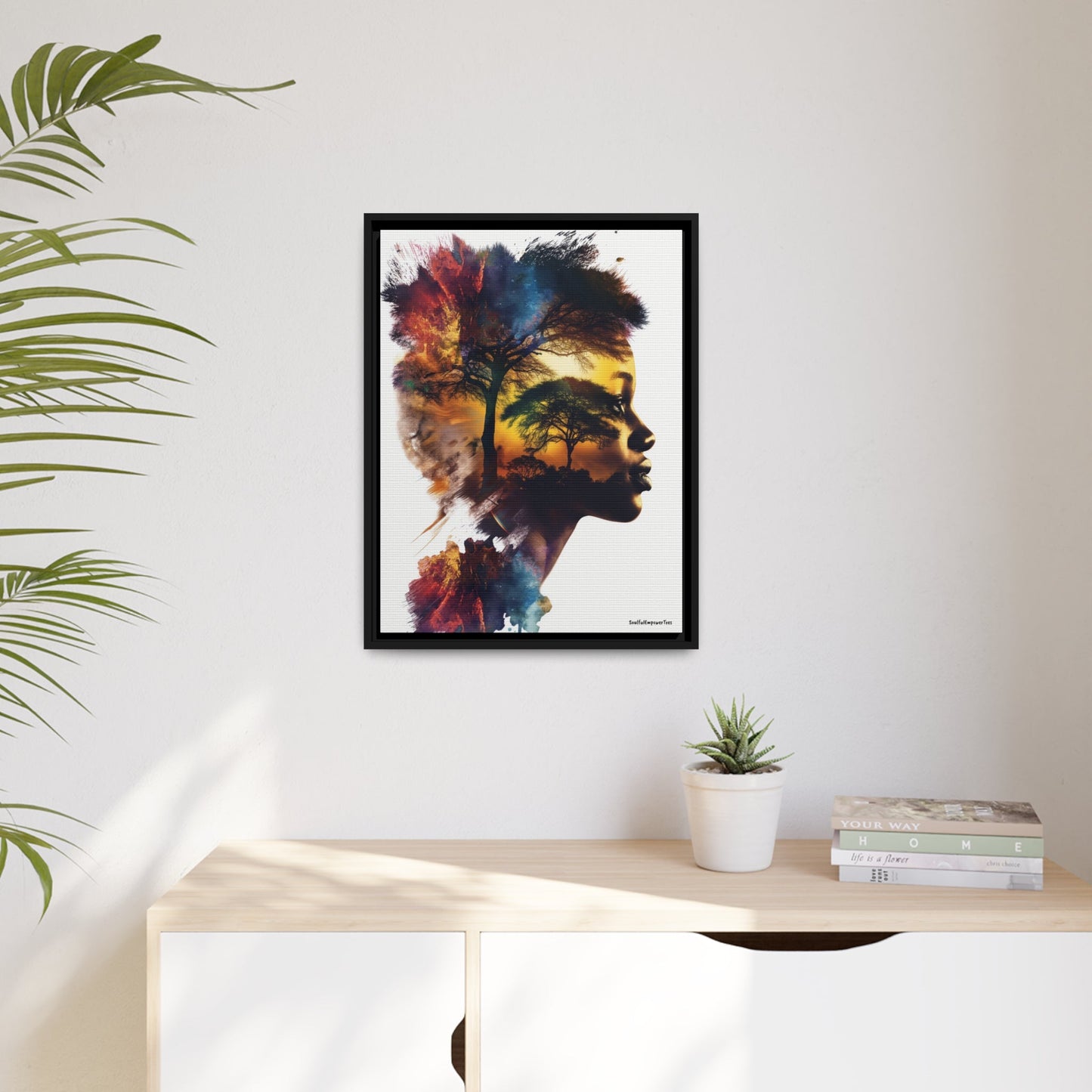 “Rooted in Her” Canvas – Afrocentric Double Exposure Art of a Black Woman & African Trees