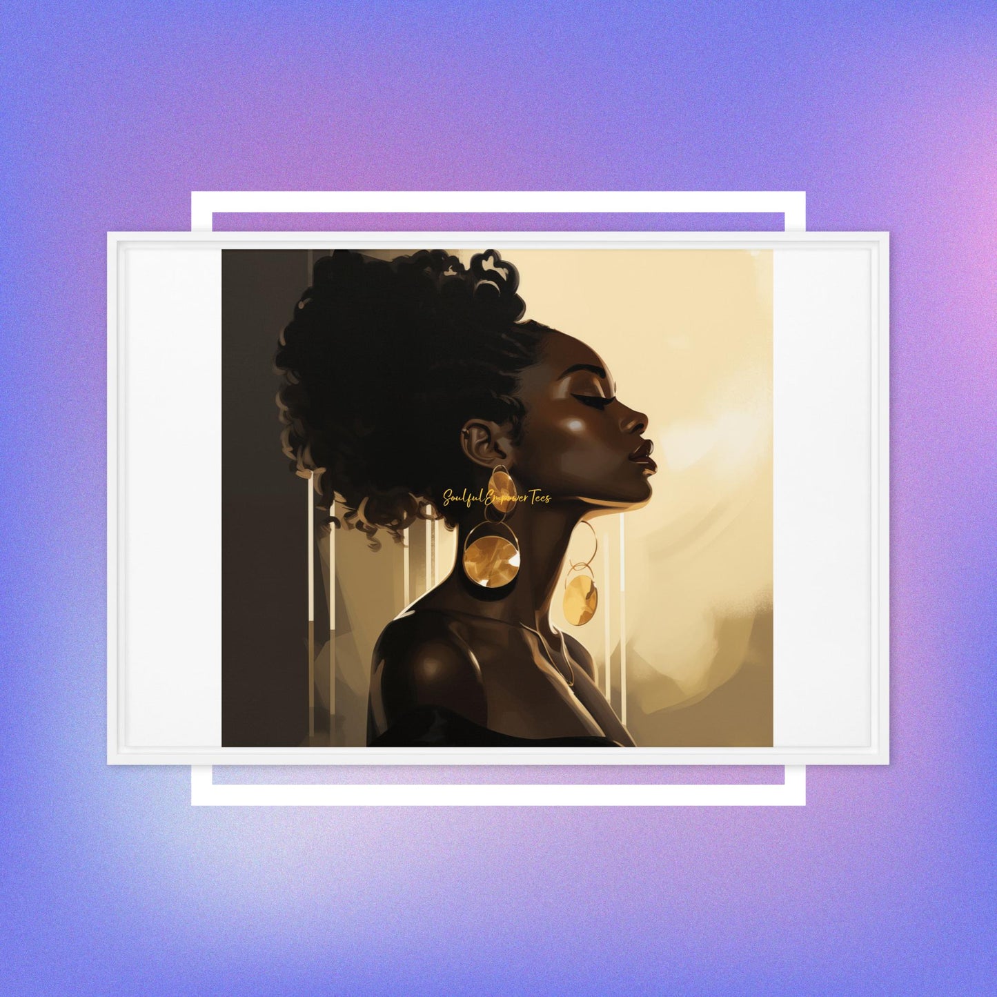 Golden Glow Afrocentric Wall Art – Black Woman Portrait Celebrating Melanin & Strength