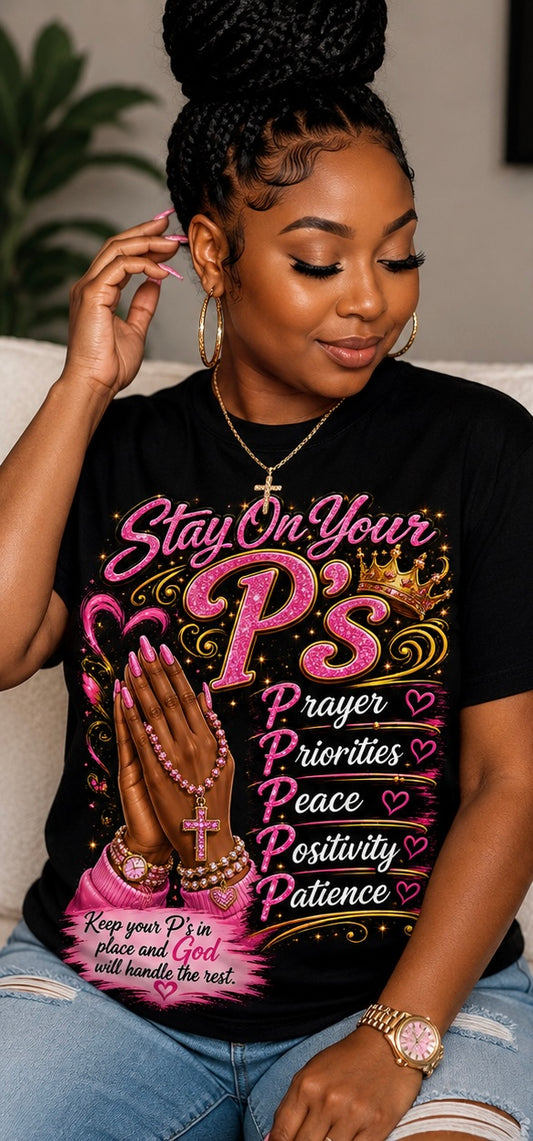 Stay On Your P’s Graphic Tee | Prayer Priorities Peace Positivity Patience Shirt