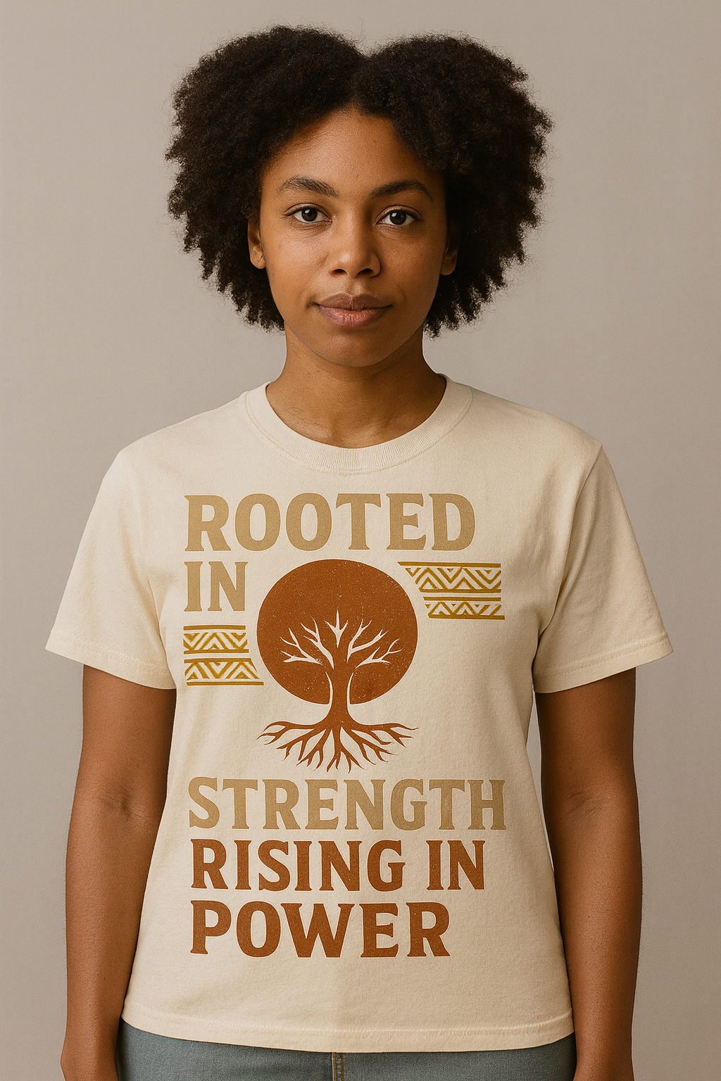 Rooted in Strength Tee – Afro-Inspired Empowerment Shirt for Black Women | Tree of Life, Power & Cultural Pride