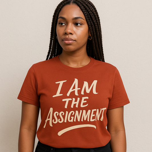 I Am the Assignment T-Shirt – Bold Gold Foil Empowerment Tee for Confident Women